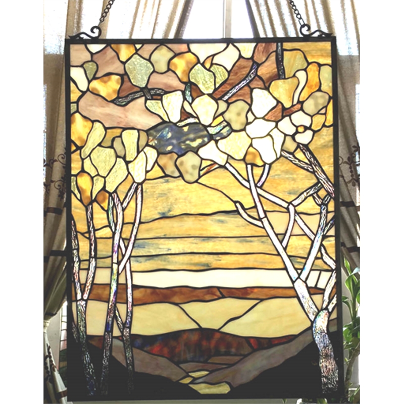Pemberly Row Autumn Valley Floral Stained Glass Window Panel 25