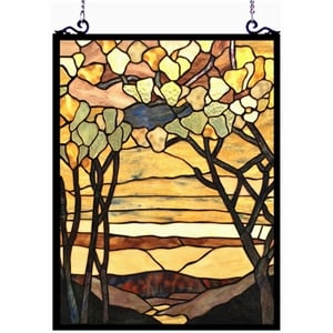 Pemberly Row Autumn Valley Floral Stained Glass Window Panel 25&quot Height