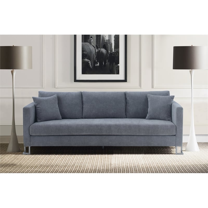 Pemberly Row Upholstered Fabric & Metal Sofa in Gray/Stainless Steel