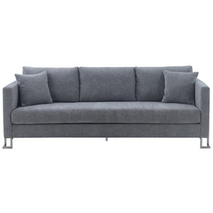 Pemberly Row Upholstered Fabric & Metal Sofa in Gray/Stainless Steel
