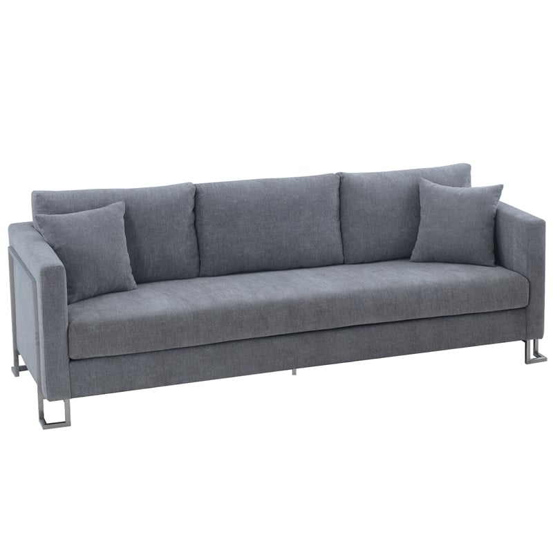 Pemberly Row Upholstered Fabric & Metal Sofa in Gray/Stainless Steel