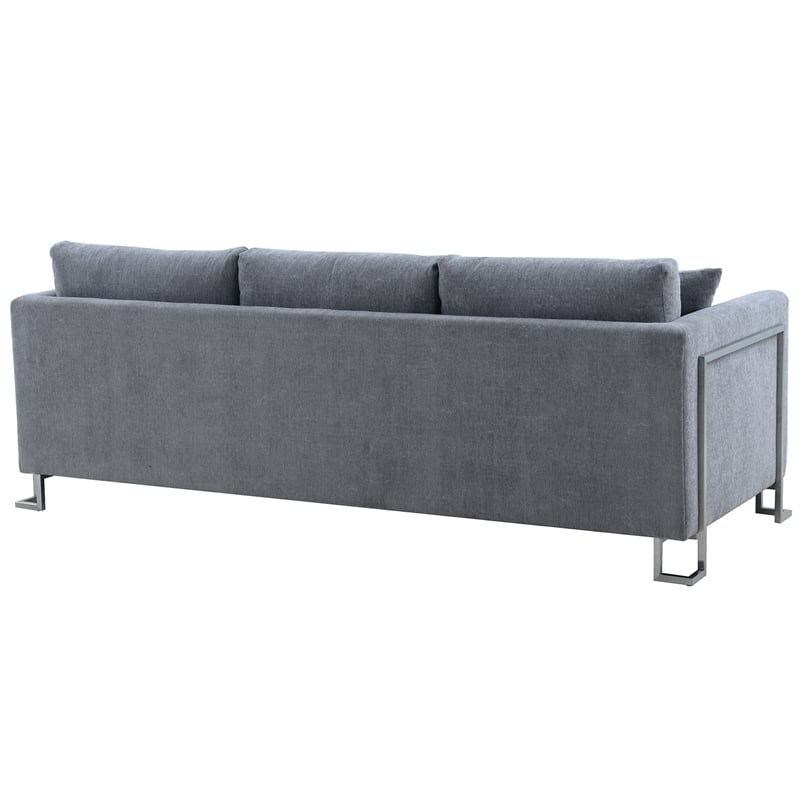 Pemberly Row Upholstered Fabric & Metal Sofa in Gray/Stainless Steel