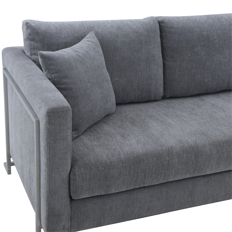 Pemberly Row Upholstered Fabric & Metal Sofa in Gray/Stainless Steel