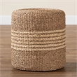 Pemberly Row Round Seagrass Rattan Ottoman Footstool in Natural Brown