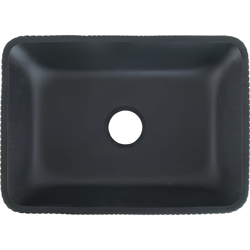 Pemberly Row Rectangular Tempered Glass Vessel Bathroom Sink in Black