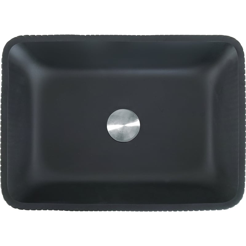 Pemberly Row Rectangular Tempered Glass Vessel Bathroom Sink in Black