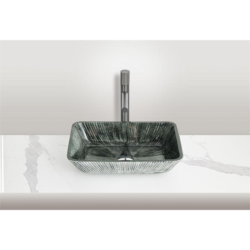 Pemberly Row Rectangular Tempered Glass Vessel Bathroom Sink in Green