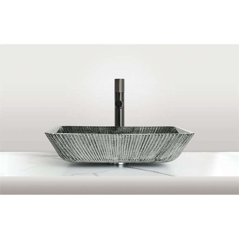 Pemberly Row Rectangular Tempered Glass Vessel Bathroom Sink in Green