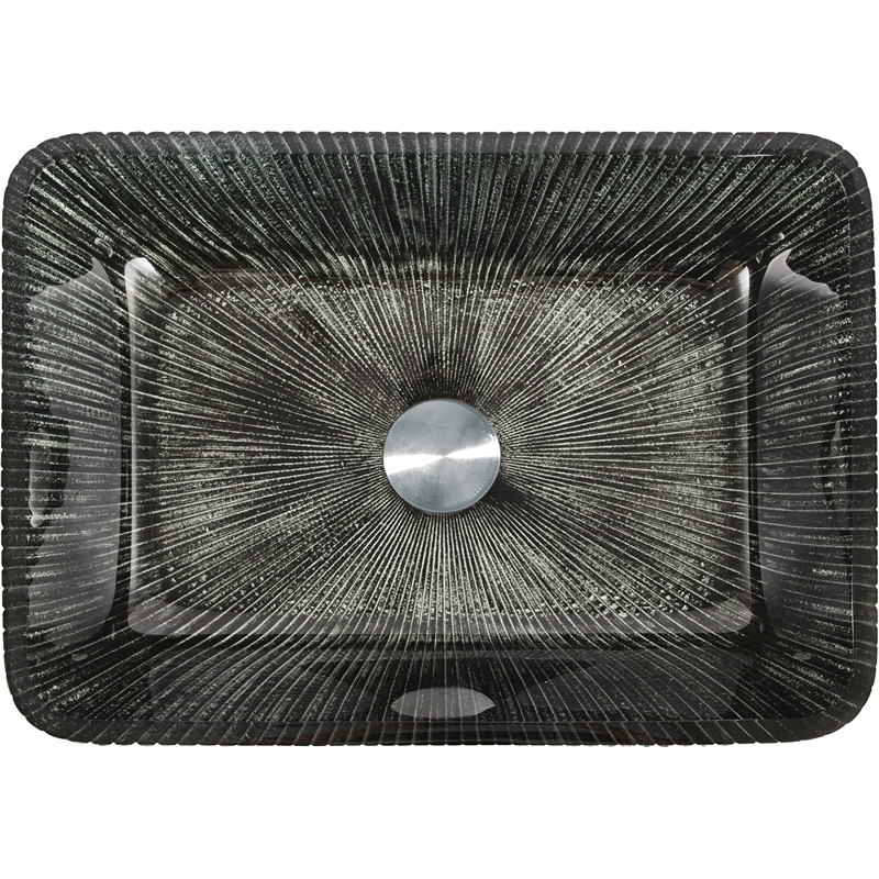 Pemberly Row Rectangular Tempered Glass Vessel Bathroom Sink in Green