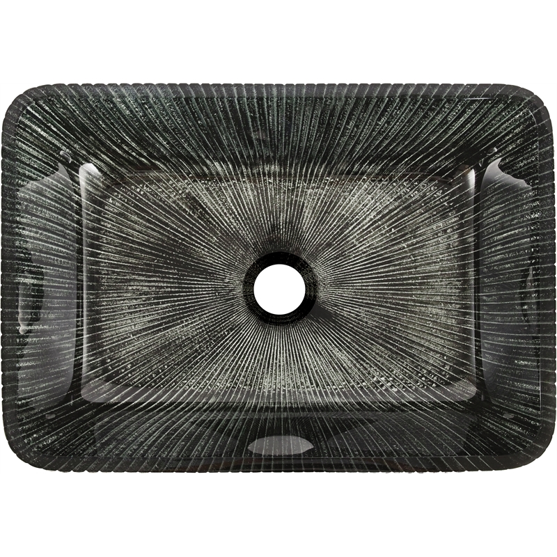 Pemberly Row Rectangular Tempered Glass Vessel Bathroom Sink in Green