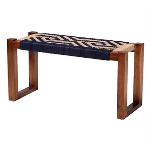 Pemberly Row 15.7&quot Seagrass & Acacia Wood Accent Bench in Blue and Brown