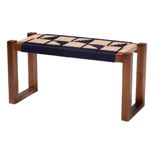 Pemberly Row 15.7&quot Seagrass & Acacia Wood Accent Bench in Blue and Brown
