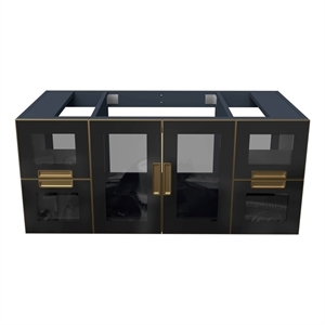 Pemberly Row 48&quot Wood Floating Vanity Base w/ Glass Facade in Matte Blue