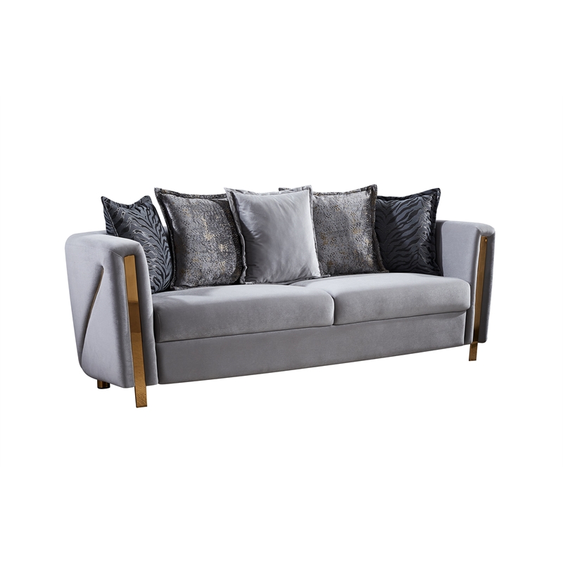 Pemberly Row Thick Velvet Fabric Upholstered Sofa Made With Wood in Gray