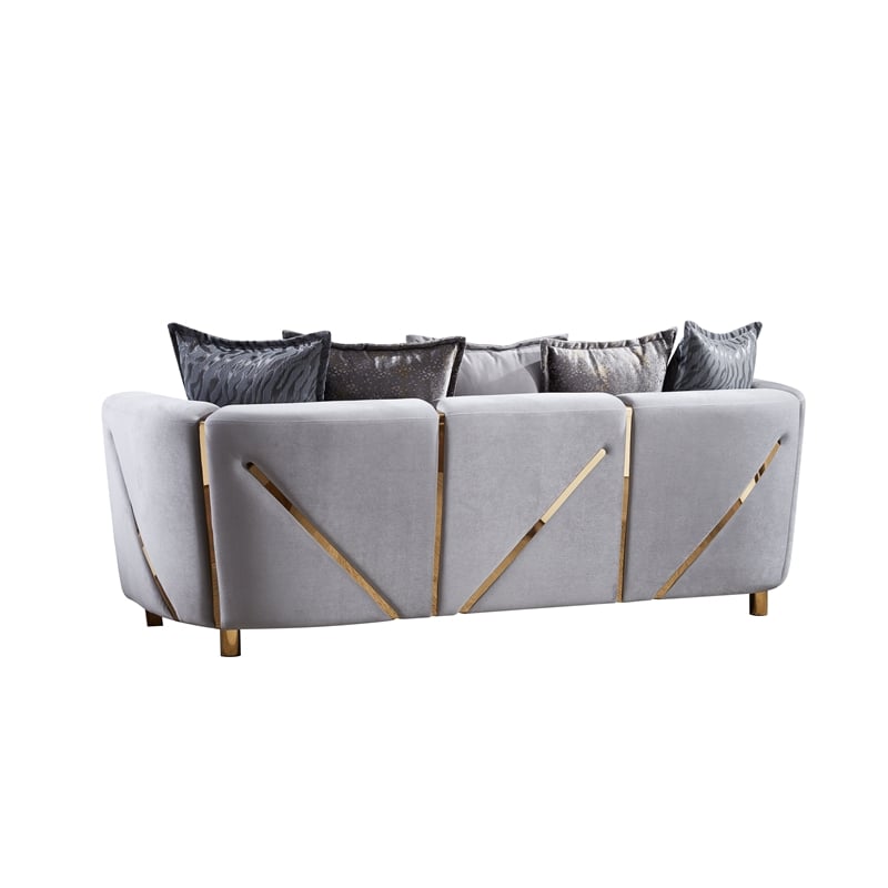 Pemberly Row Thick Velvet Fabric Upholstered Sofa Made With Wood in Gray