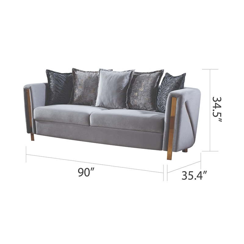 Pemberly Row Thick Velvet Fabric Upholstered Sofa Made With Wood in Gray