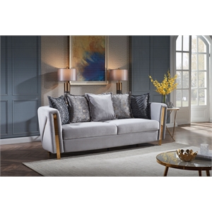 Pemberly Row Thick Velvet Fabric Upholstered Sofa Made With Wood in Gray