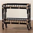 Pemberly Row Two-Tone Black and Natural Brown Rattan 2-Tier Kitchen Cart