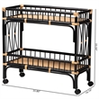 Pemberly Row Two-Tone Black and Natural Brown Rattan 2-Tier Kitchen Cart