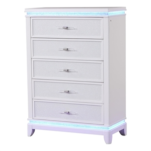 Pemberly Row Modern 5-Drawer Chest Made with Wood and LED in Milky White