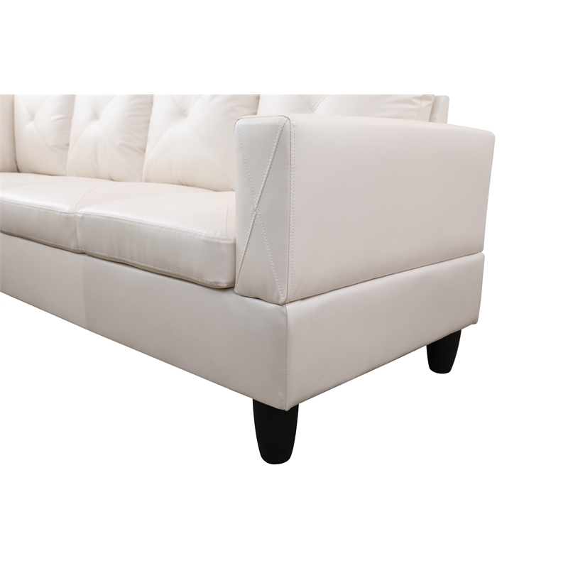Pemberly Row L Shaped White Couch with Ottoman(Pillows Included) Microfiber