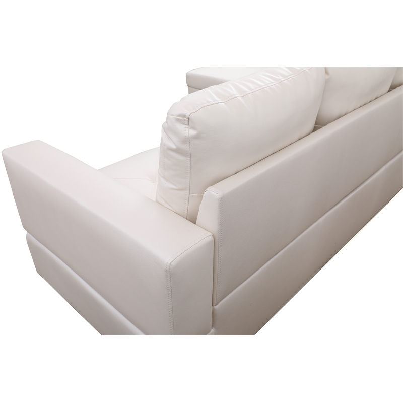 Pemberly Row L Shaped White Couch with Ottoman(Pillows Included) Microfiber