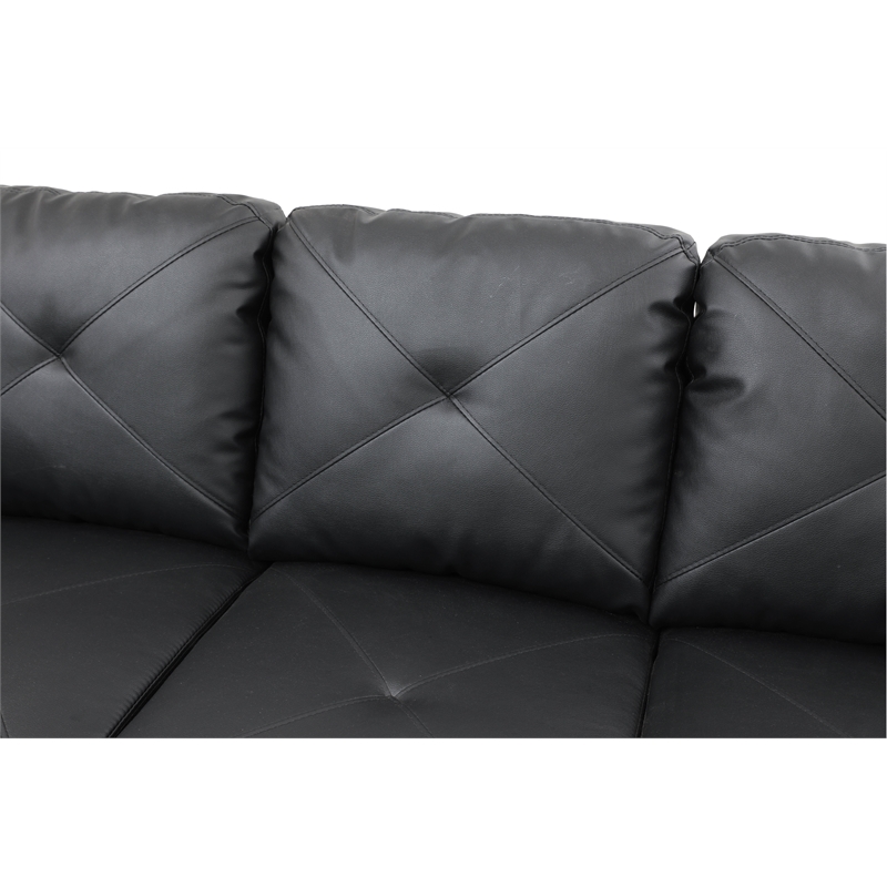 Pemberly Row L Shaped Black Couch with Ottoman(Pillows Included) Microfiber