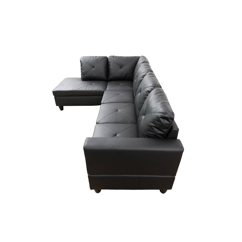 Pemberly Row L Shaped Black Couch with Ottoman(Pillows Included) Microfiber