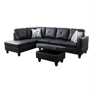 Pemberly Row L Shaped Black Couch with Ottoman(Pillows Included) Microfiber