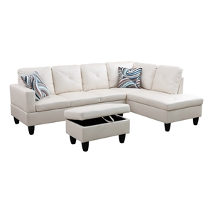 Pemberly Row L Shaped White Couch with Ottoman(Pillows Included) Microfiber