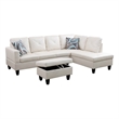 Pemberly Row L Shaped White Couch with Ottoman(Pillows Included) Microfiber