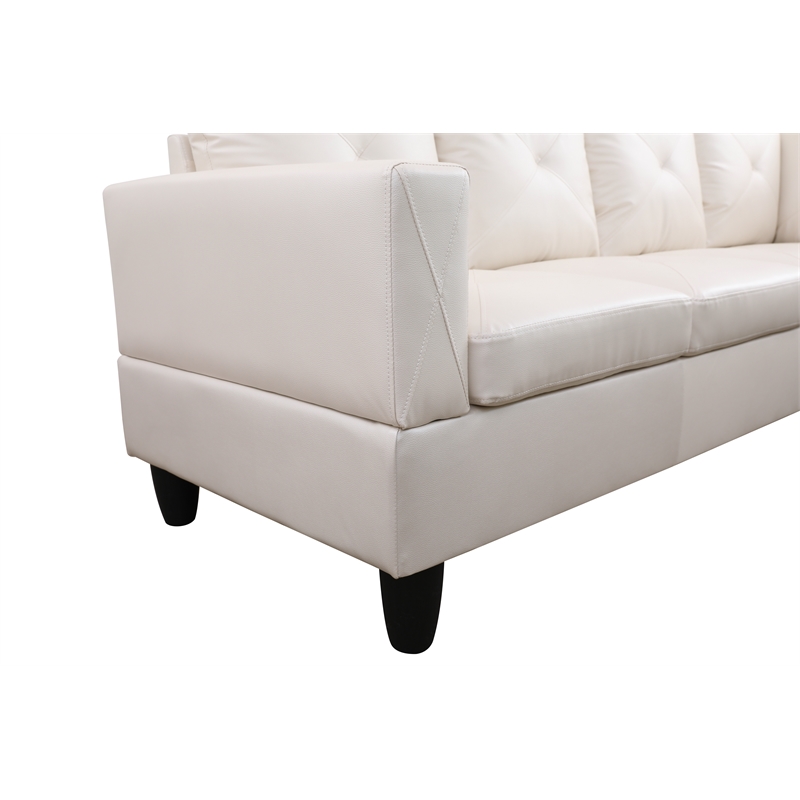 Pemberly Row L Shaped White Couch with Ottoman(Pillows Included) Microfiber