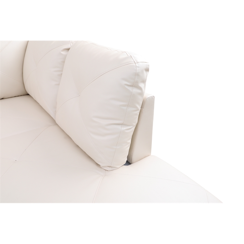 Pemberly Row L Shaped White Couch with Ottoman(Pillows Included) Microfiber