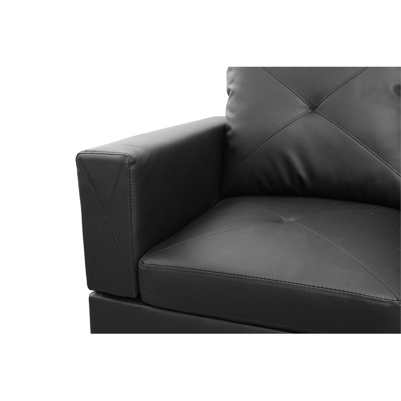 Pemberly Row L Shaped Black Couch with Ottoman(Pillows Included) Microfiber