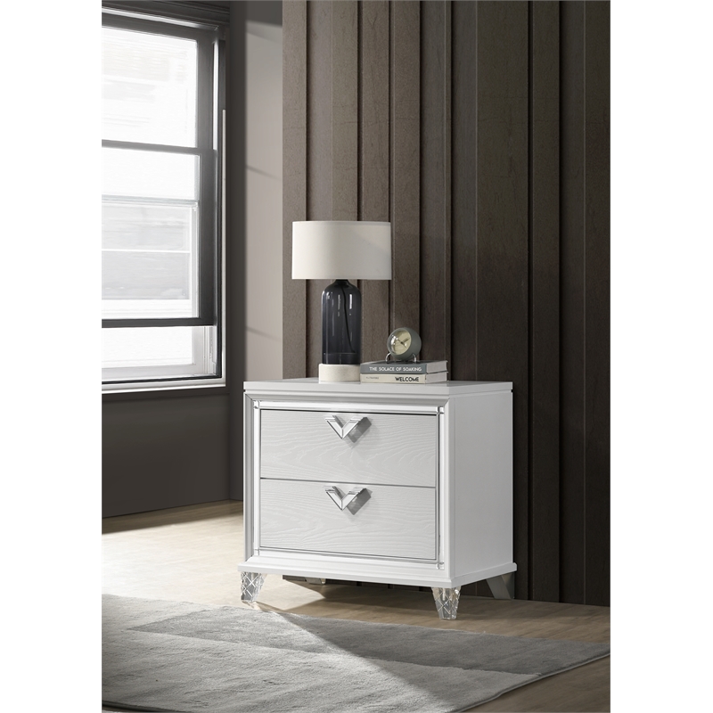 Pemberly Row Prism Modern 2-Drawer Nightstand Made with Wood in White Color