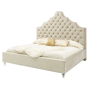 Pemberly Row 68x88&quot Transitional Fabric Upholstered Queen Bed in Light Gray