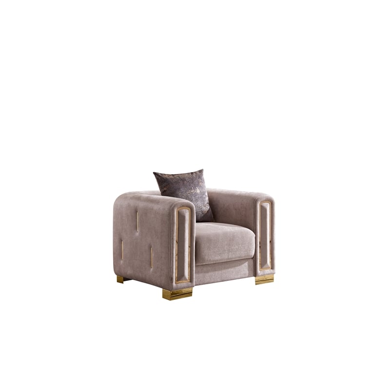 Pemberly Row Thick Velvet Fabric 3Pc Living Room Set Made With Wood in Beige
