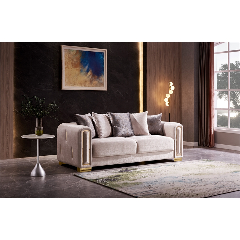 Pemberly Row Thick Velvet Fabric 3Pc Living Room Set Made With Wood in Beige