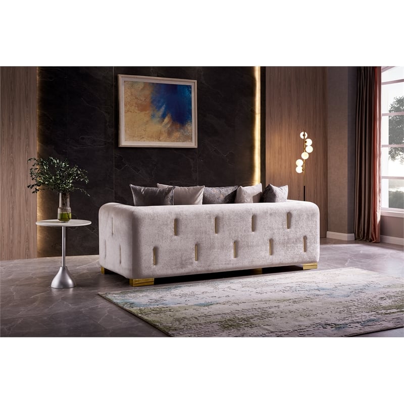 Pemberly Row Thick Velvet Fabric 3Pc Living Room Set Made With Wood in Beige