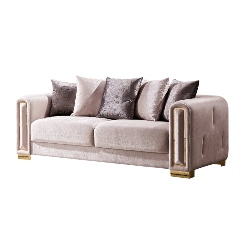 Pemberly Row Thick Velvet Fabric 3Pc Living Room Set Made With Wood in Beige