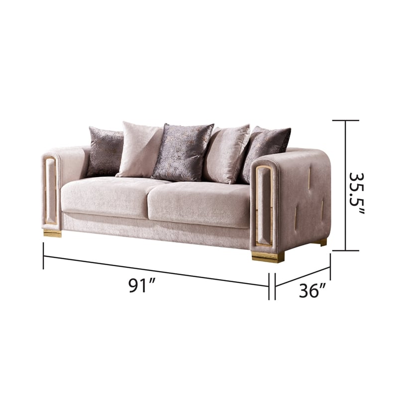 Pemberly Row Thick Velvet Fabric 3Pc Living Room Set Made With Wood in Beige