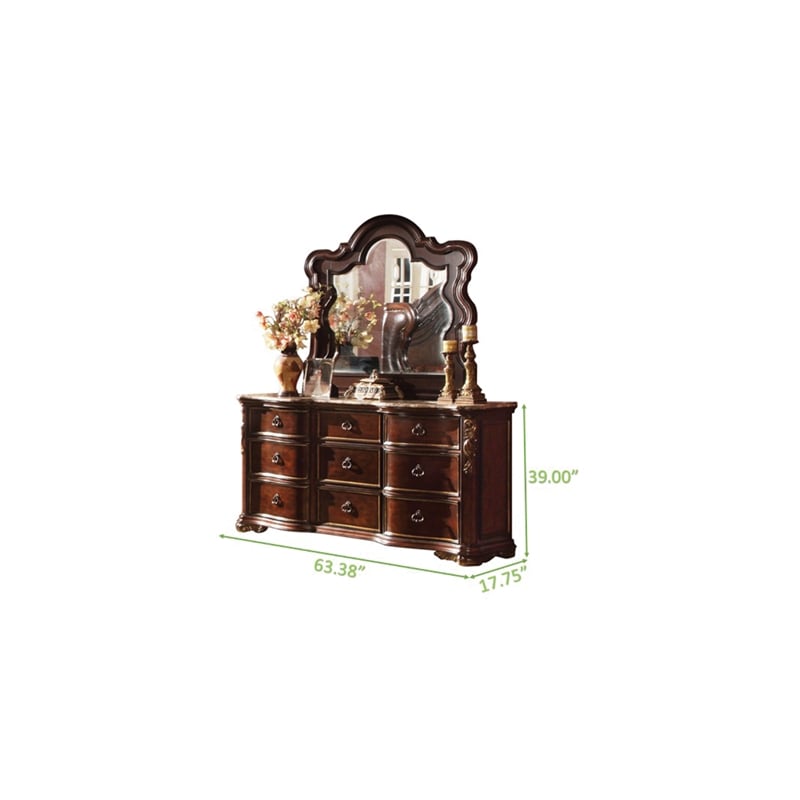 Pemberly Row Traditional Queen 4 PC Bedroom Set made with Wood in Dark Walnut