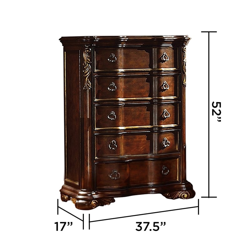 Pemberly Row Traditional Queen 5 PC Bedroom Set made with Wood in Dark Walnut