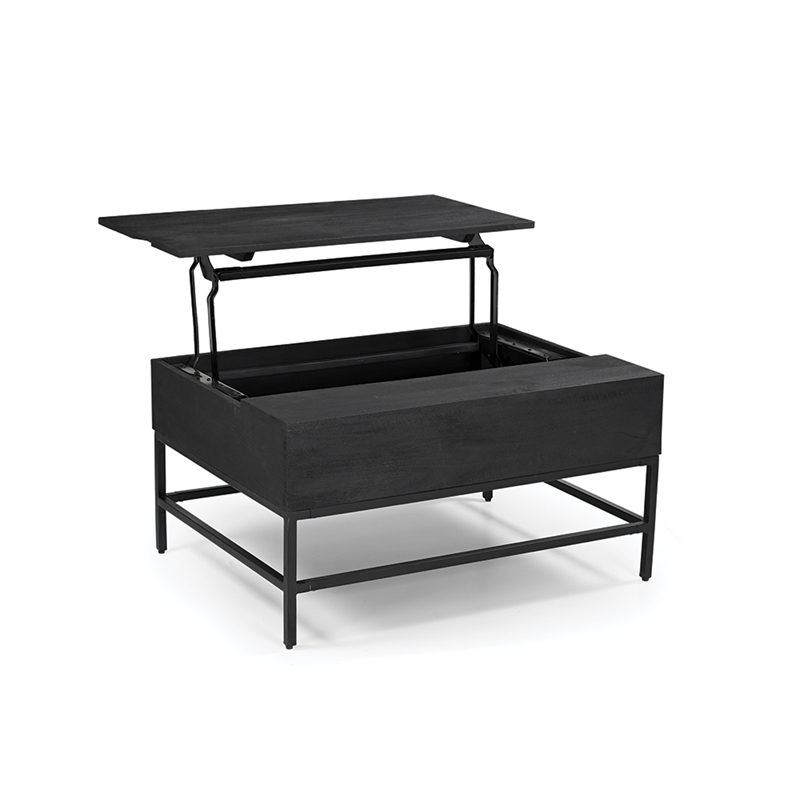 Pemberly Row Lift Top Storage Coffee Table with Natural Finish in Black Color