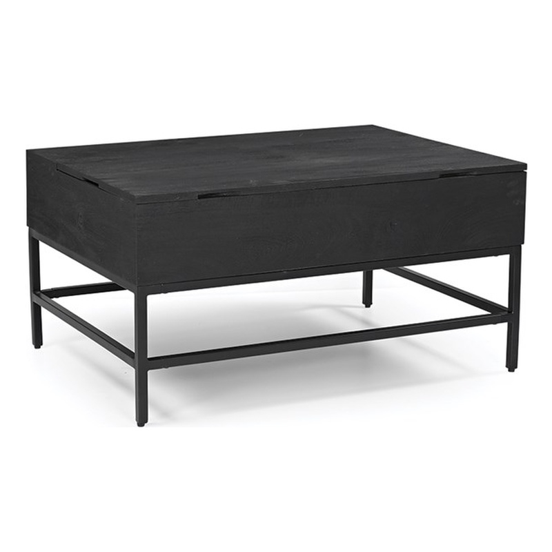 Pemberly Row Lift Top Storage Coffee Table with Natural Finish in Black Color