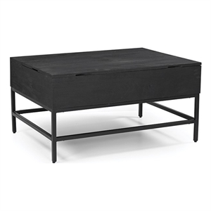 Pemberly Row Lift Top Storage Coffee Table with Natural Finish in Black Color
