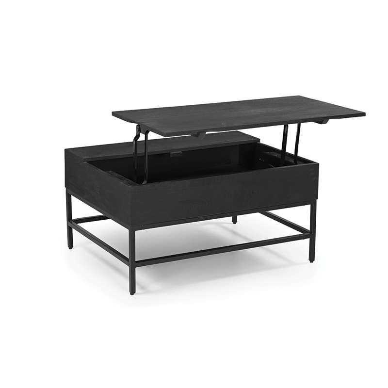 Pemberly Row Lift Top Storage Coffee Table with Natural Finish in Black Color