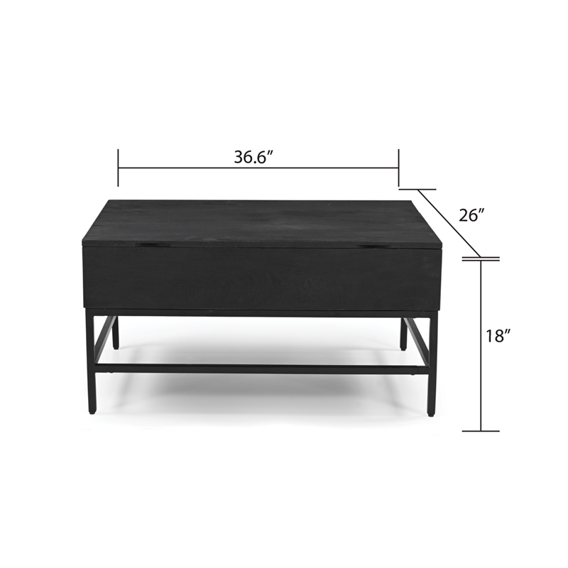 Pemberly Row Lift Top Storage Coffee Table with Natural Finish in Black Color