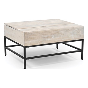 Pemberly Row Lift Top Storage Coffee Table with Natural Finish in White Color