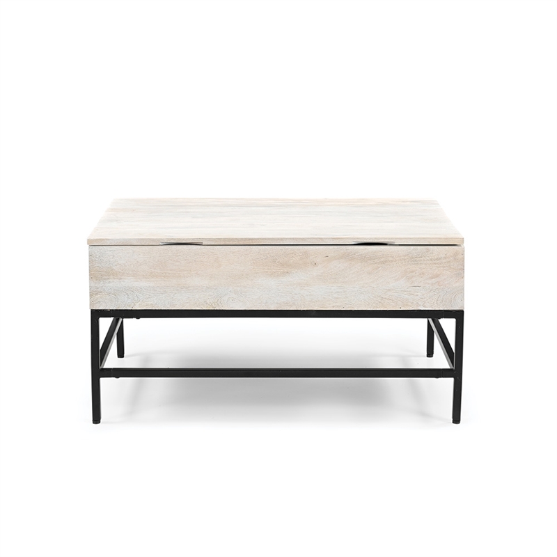Pemberly Row Lift Top Storage Coffee Table with Natural Finish in White Color